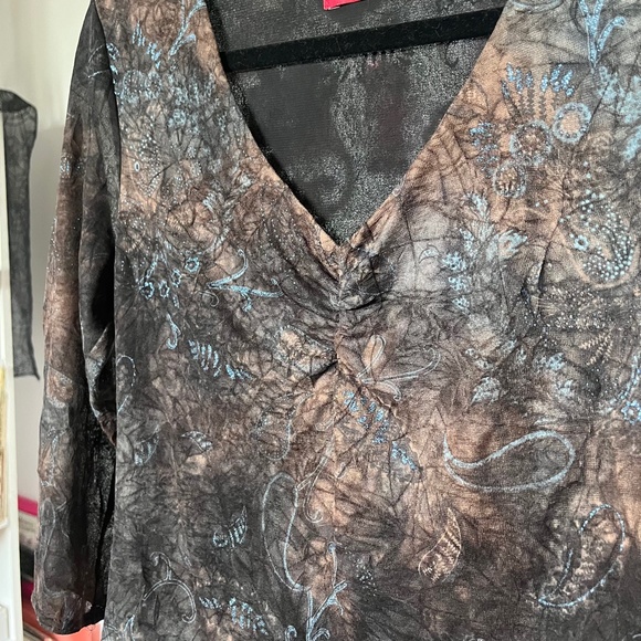 90s Whimsigoth Sheer Fairy Brown Blue Sparkle Top Vintage - Picture 5 of 6